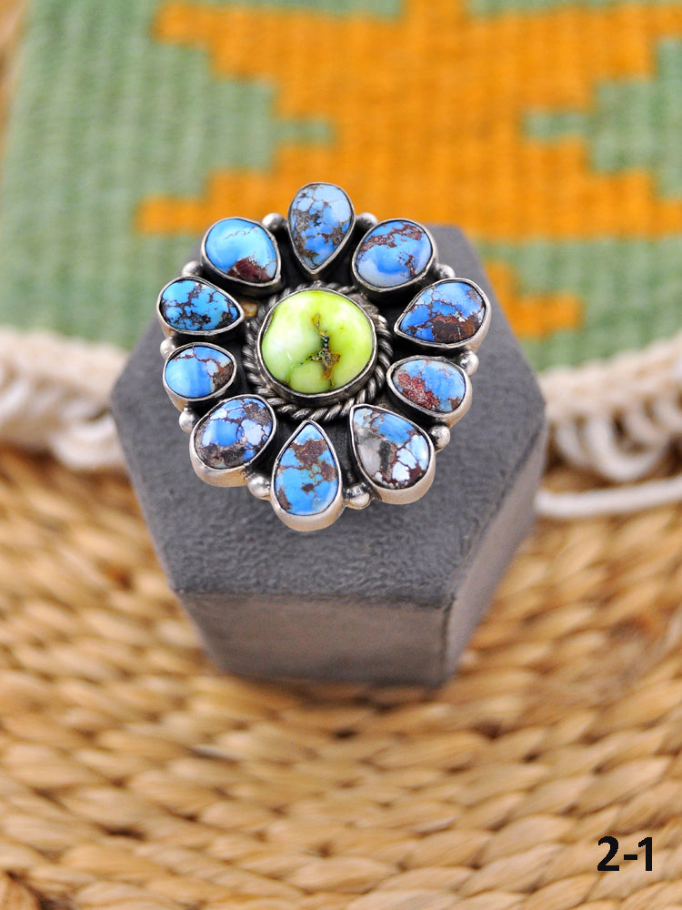 Southwest Made Multi Stone & Sterling Silver Adjustable Ring
