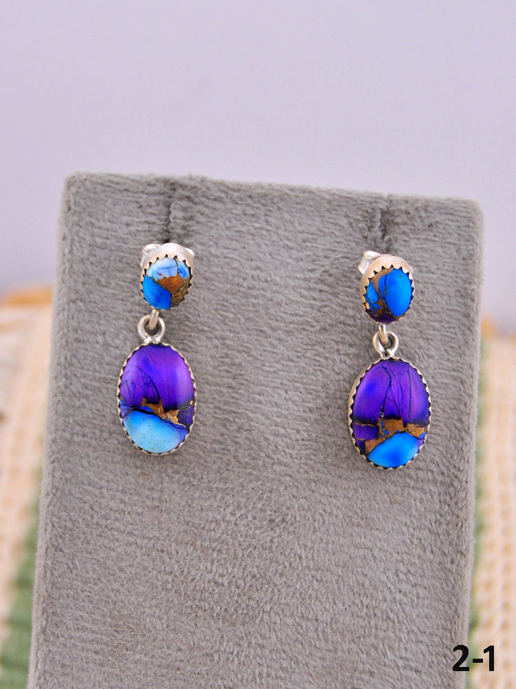 Southwest Made Purple Dahlia & Sterling Silver Post Earrings