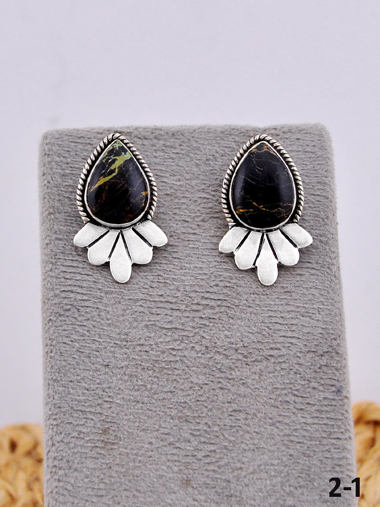 Southwest Made Black Jack Turquoise & Sterling Silver Post Earrings