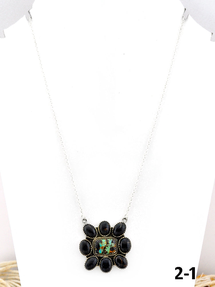 Southwest Made Black Jack Turquoise & Sterling Silver Necklace