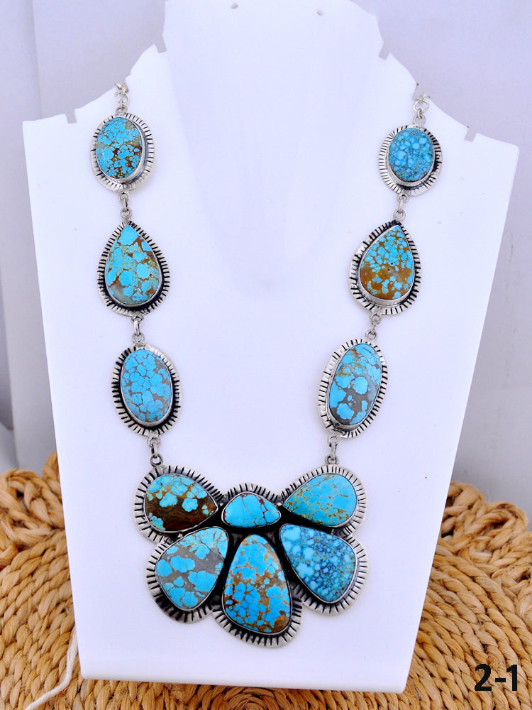 Southwest Made No.8 Turquoise & Sterling Silver Naja Necklace