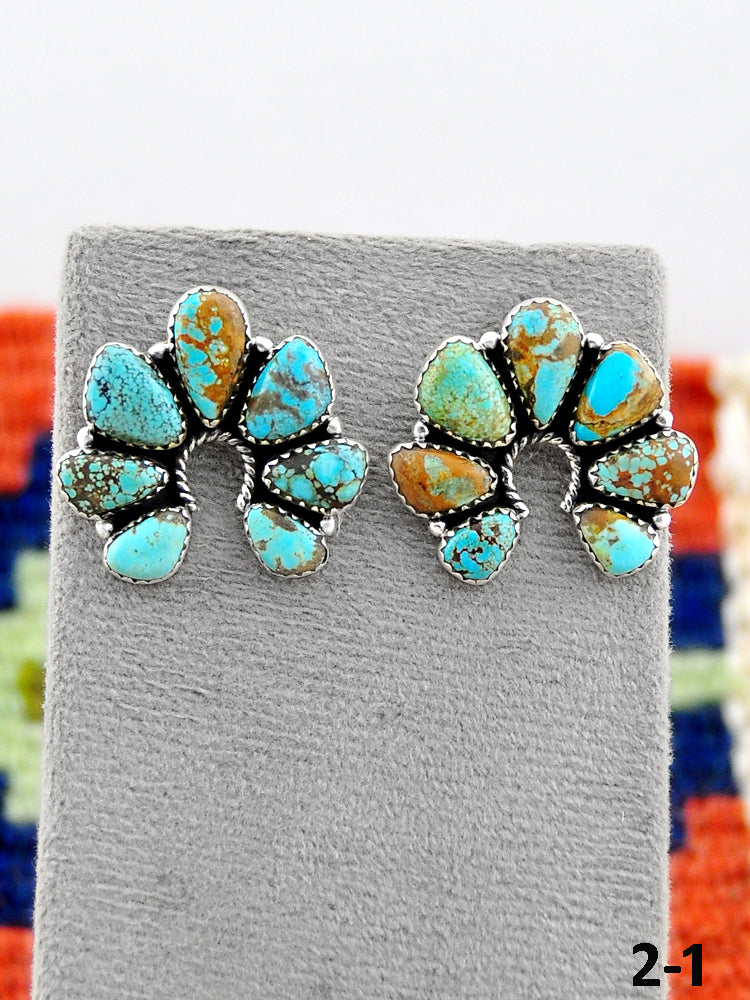 Southwest Handmade #8 Turquoise & Sterling Silver Post Earrings