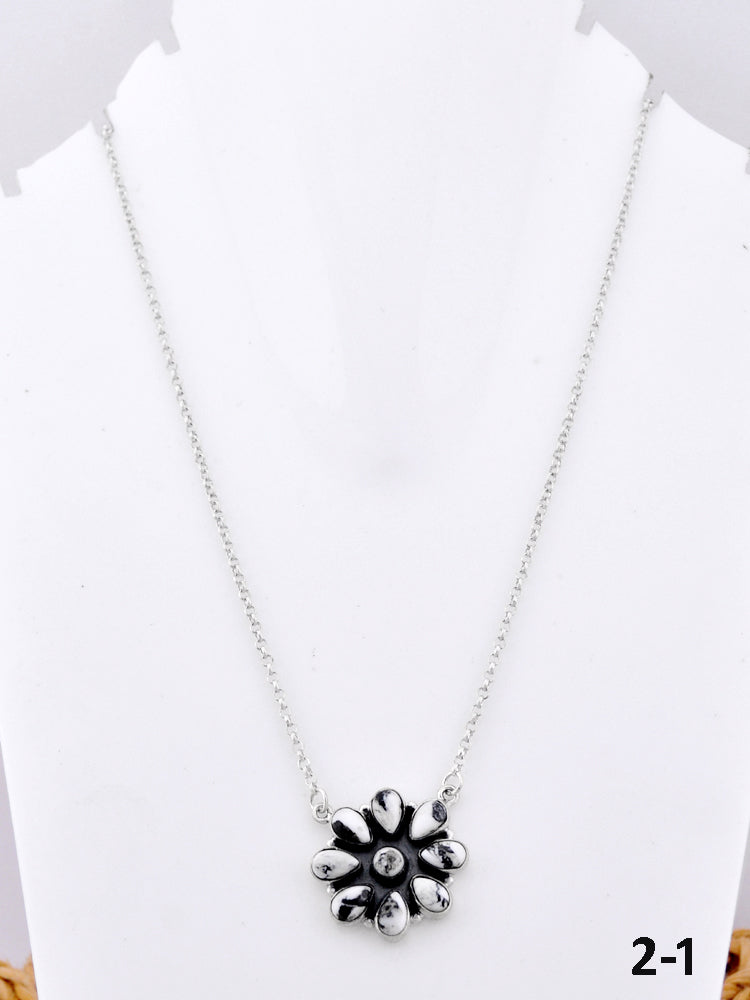 Southwest Made White buffalo & Sterling Silver Cluster Necklace