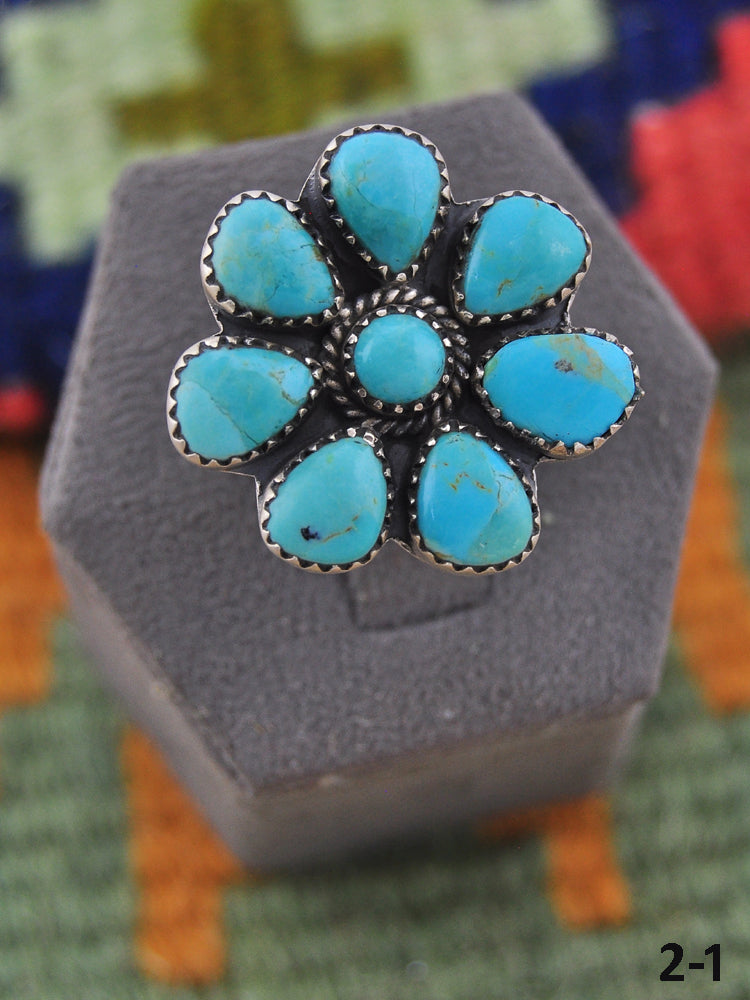 Southwest Handmade Kingman Turquoise & Sterling Silver Adjustable Cluster Ring