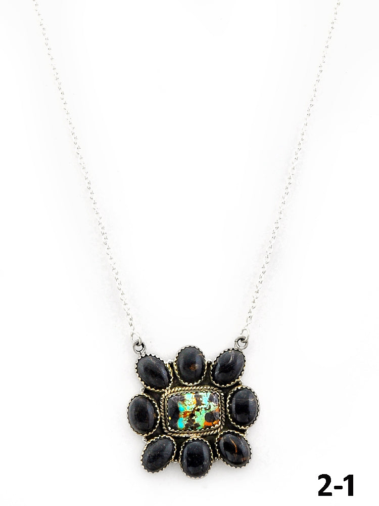 Southwest Made Black Jack Turquoise & Sterling Silver Necklace