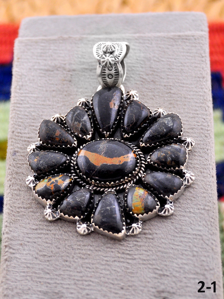 Southwest Made Black Jack Turquoise & Sterling Silver Pendant
