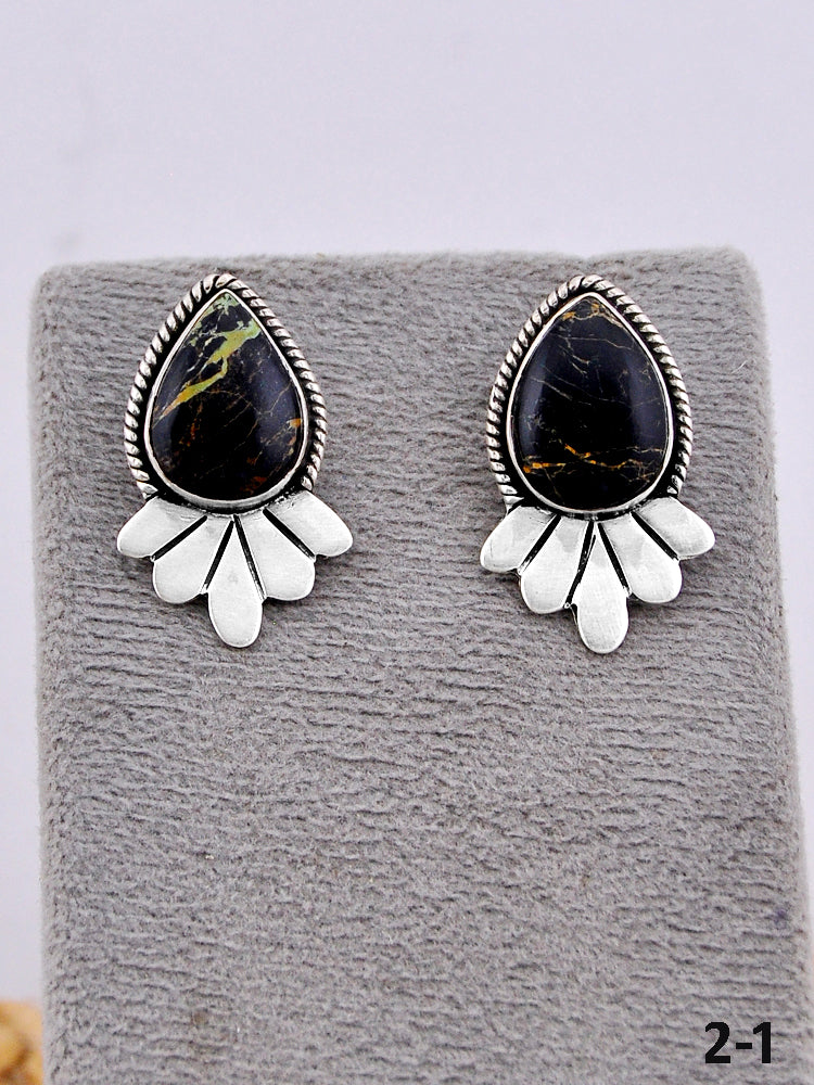 Southwest Made Black Jack Turquoise & Sterling Silver Post Earrings