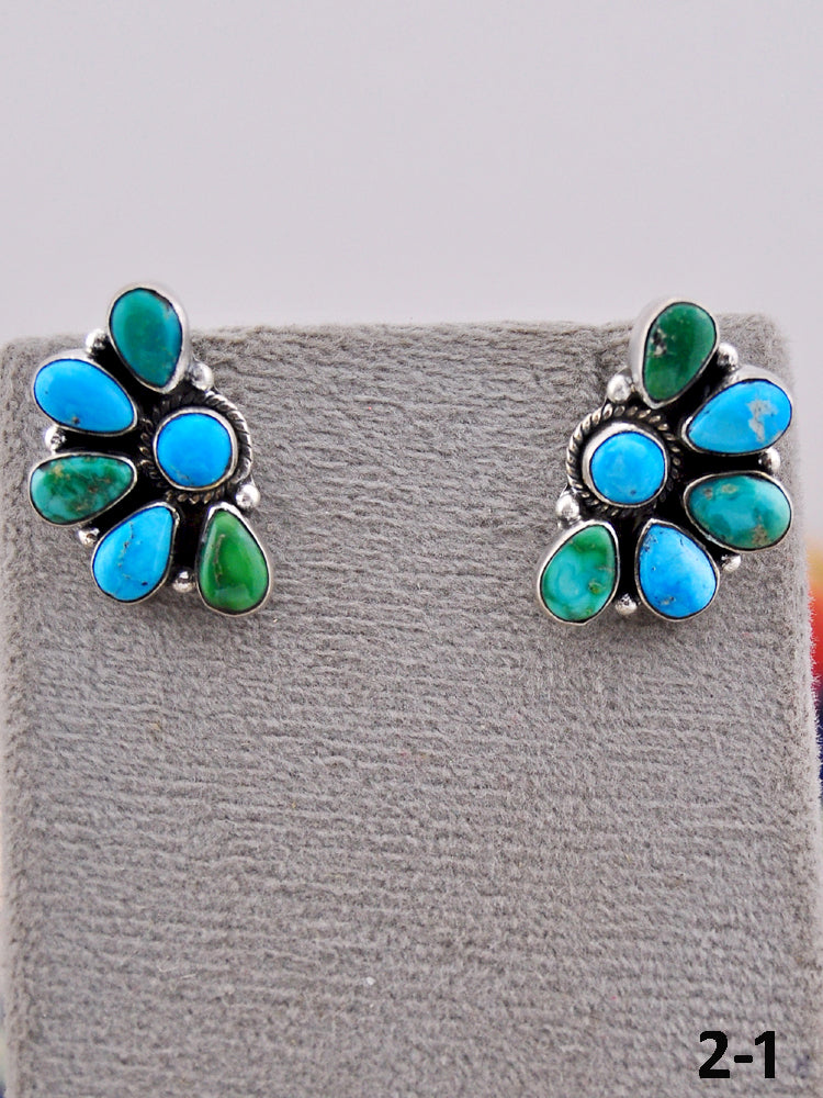 Southwest Handmade Emerald Valley with White Water & Sterling Silver Post Earrings