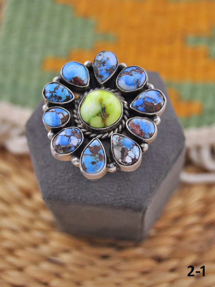 Southwest Made Multi Stone & Sterling Silver Adjustable Ring