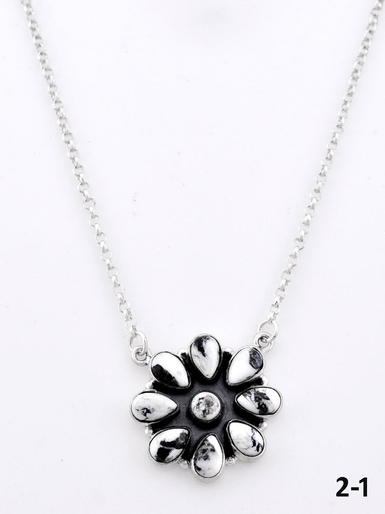 Southwest Made White buffalo & Sterling Silver Cluster Necklace