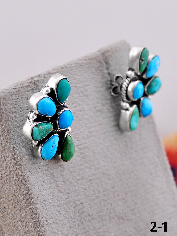 Southwest Handmade Emerald Valley with White Water & Sterling Silver Post Earrings