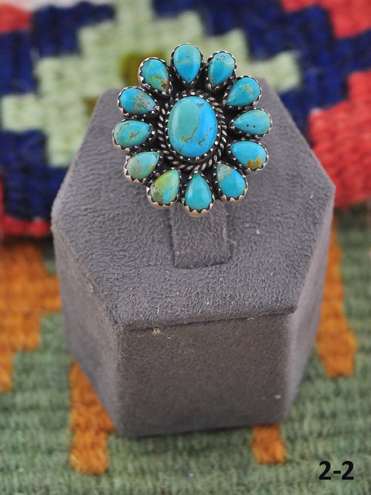 Southwest Handmade Kingman Turquoise & Sterling Silver Adjustable Cluster Ring