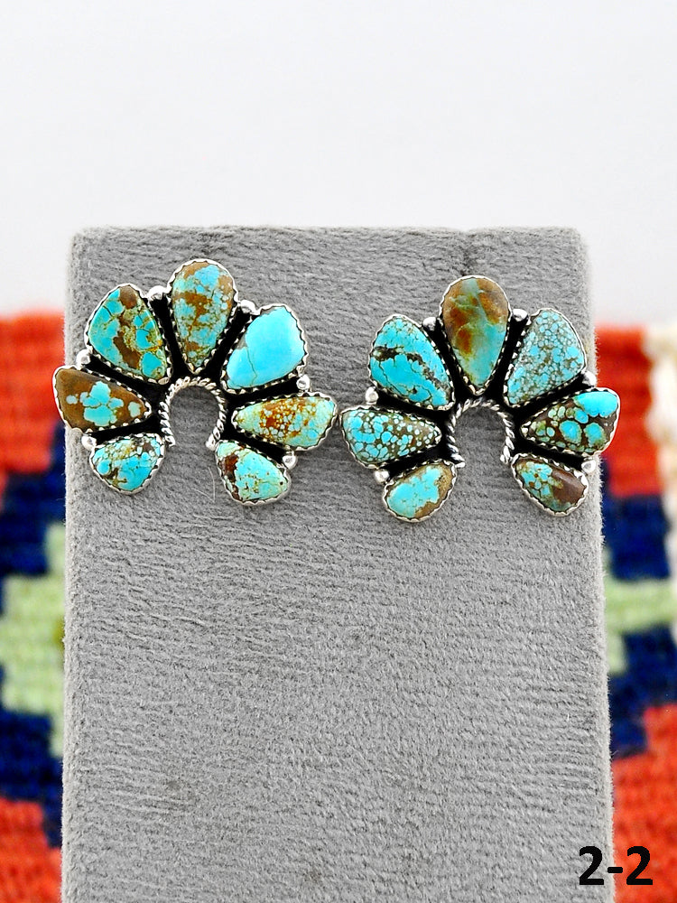 Southwest Handmade #8 Turquoise & Sterling Silver Post Earrings
