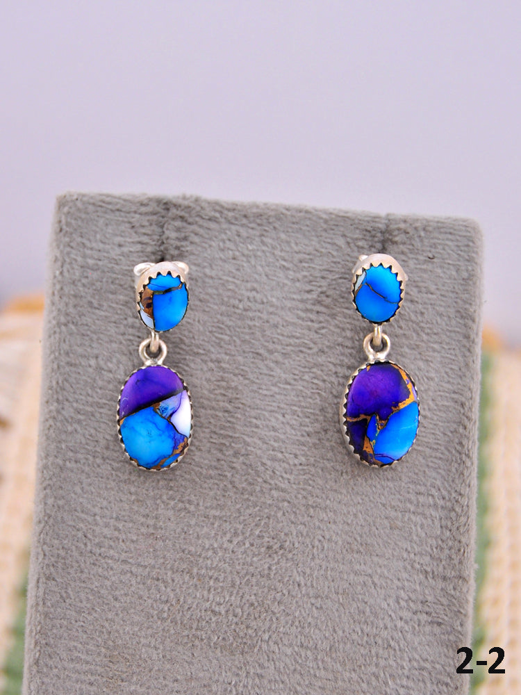 Southwest Made Purple Dahlia & Sterling Silver Post Earrings