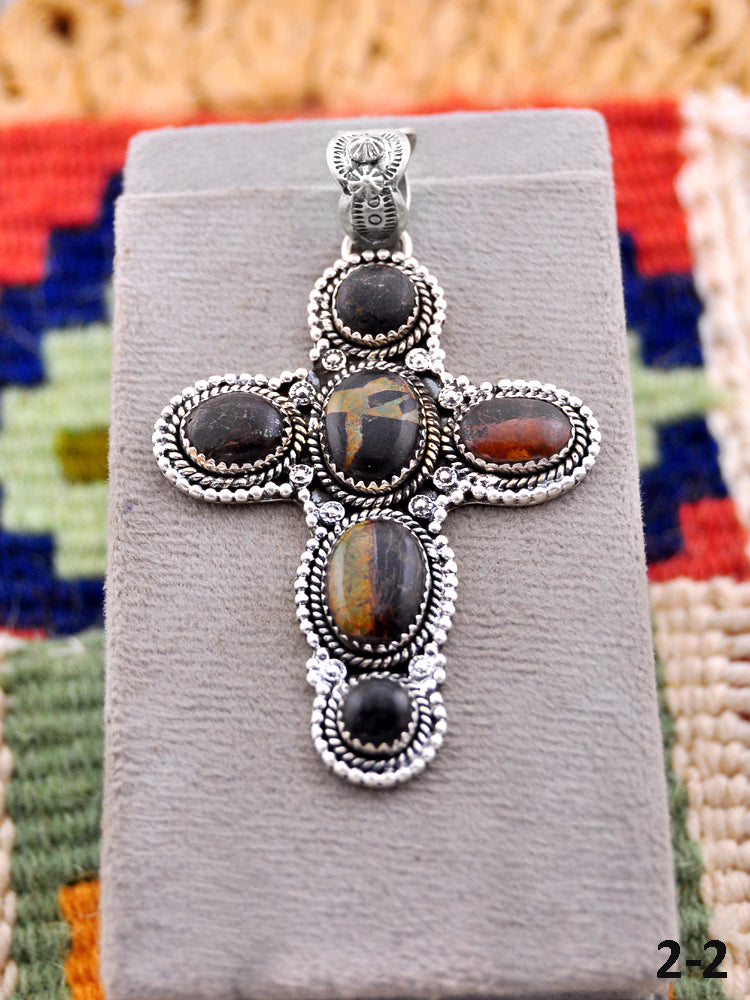 Southwest Made Black Jack Turquoise & Sterling Silver cross Pendant