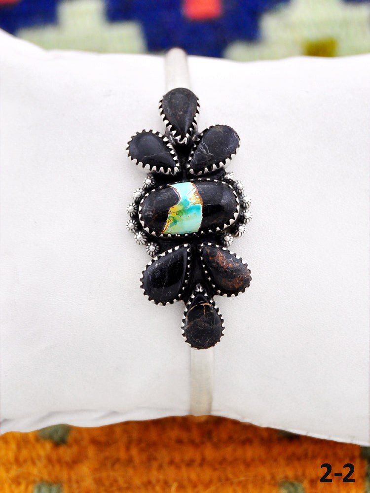 Southwest Handmade Black jack & Sterling Silver Cuff Bracelet