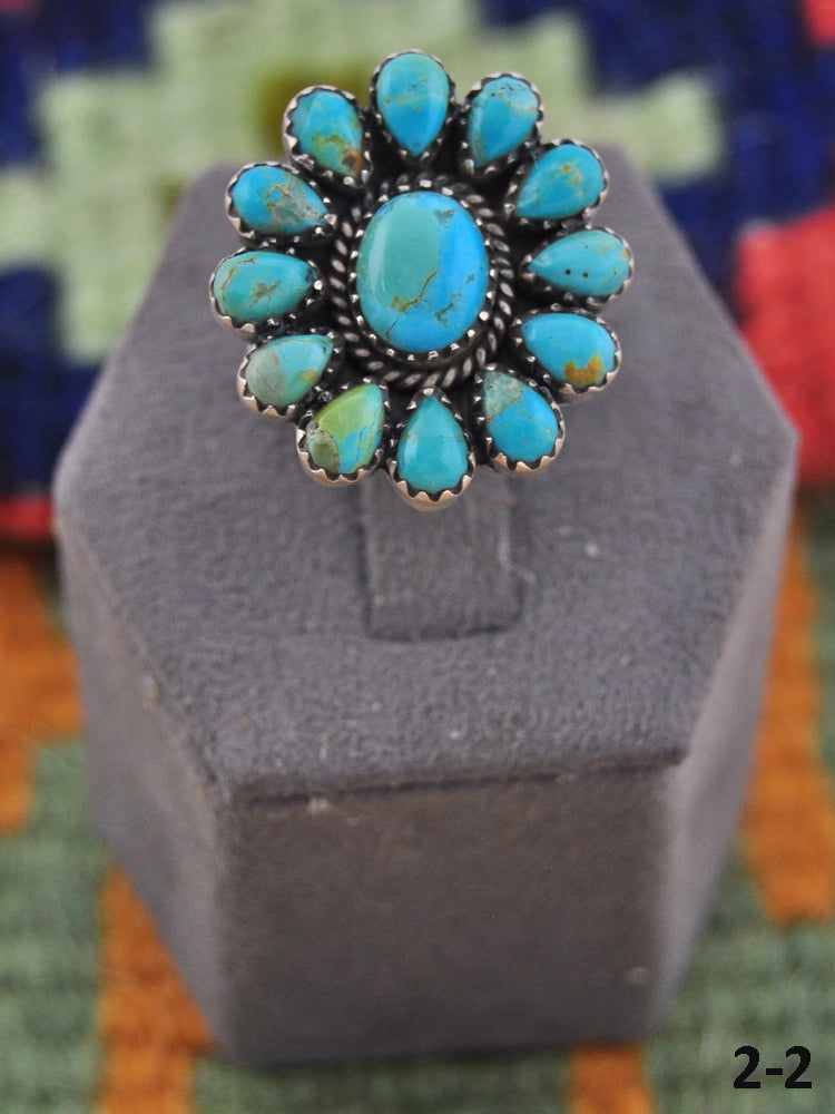 Southwest Handmade Kingman Turquoise & Sterling Silver Adjustable Cluster Ring