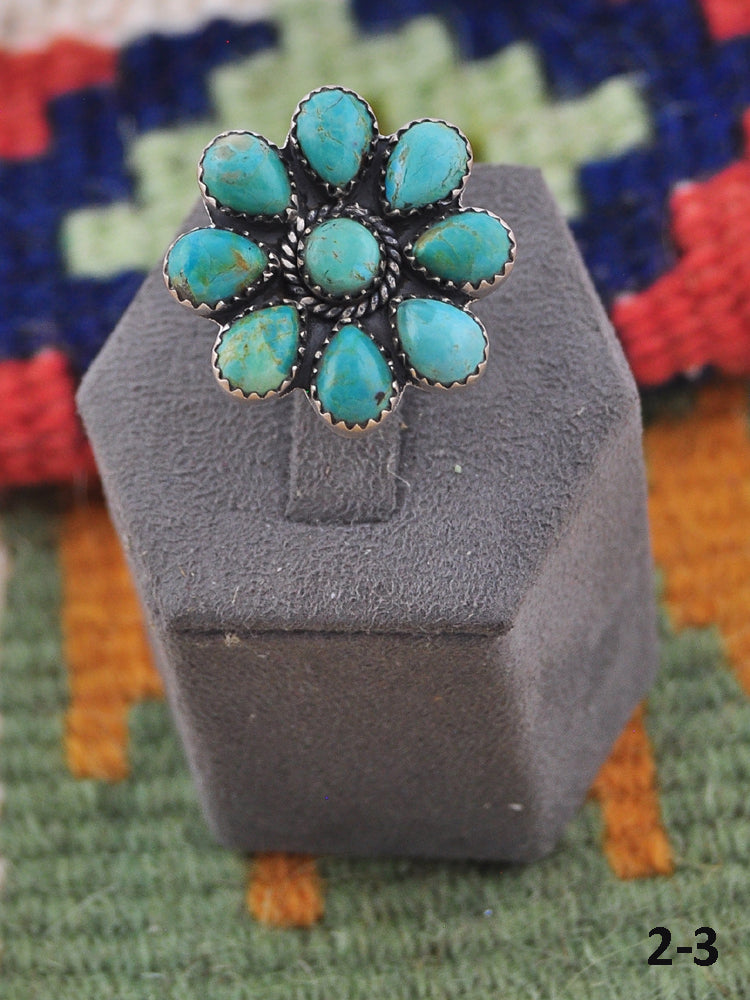 Southwest Handmade Kingman Turquoise & Sterling Silver Adjustable Cluster Ring