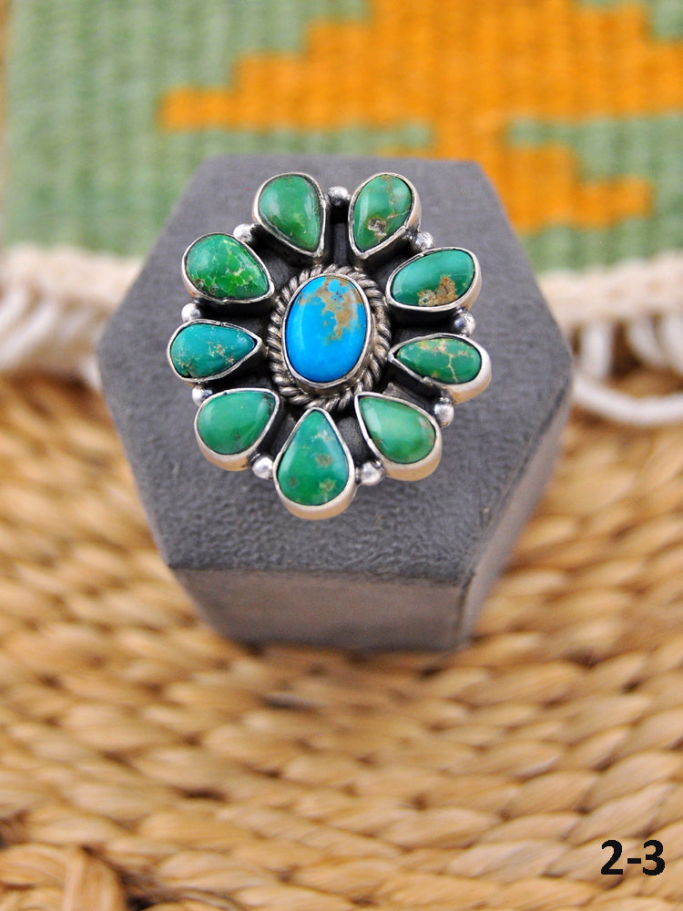 Southwest Made Multi Stone & Sterling Silver Adjustable Ring