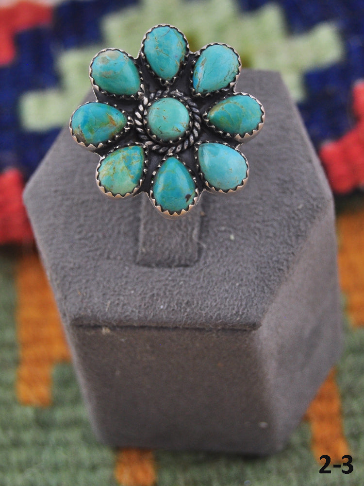 Southwest Handmade Kingman Turquoise & Sterling Silver Adjustable Cluster Ring