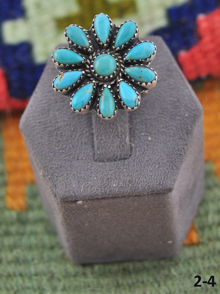 Southwest Handmade Kingman Turquoise & Sterling Silver Adjustable Cluster Ring