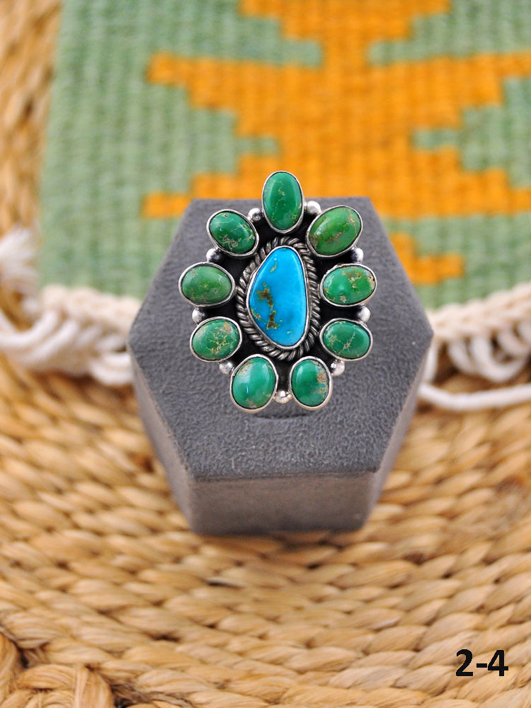 Southwest Made Multi Stone & Sterling Silver Adjustable Ring