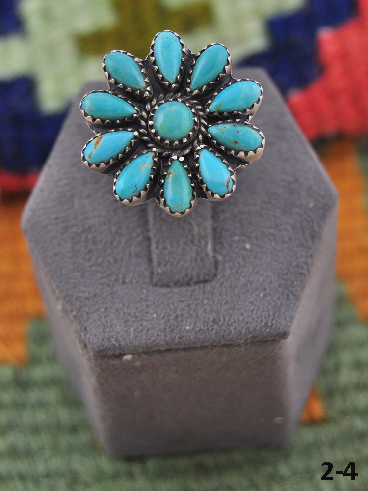 Southwest Handmade Kingman Turquoise & Sterling Silver Adjustable Cluster Ring