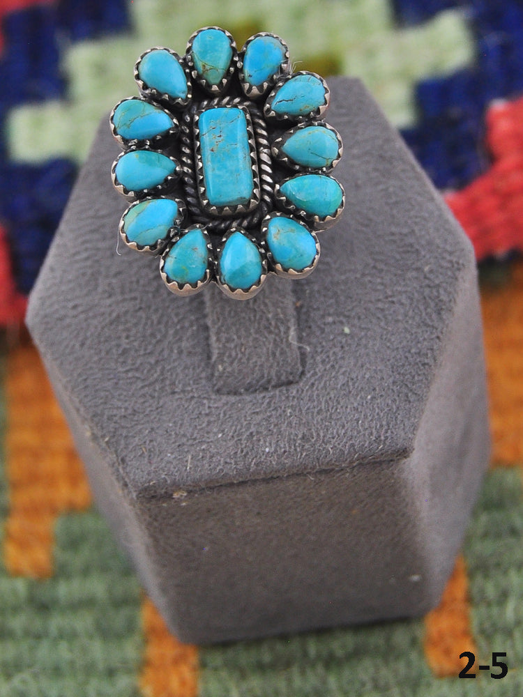 Southwest Handmade Kingman Turquoise & Sterling Silver Adjustable Cluster Ring
