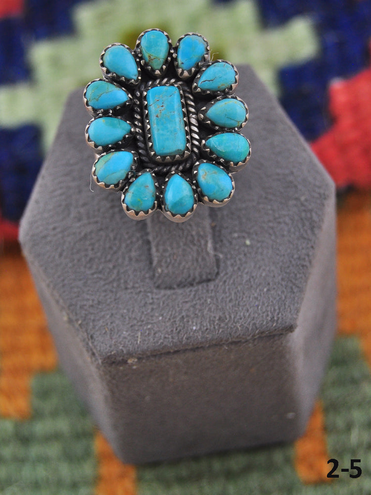 Southwest Handmade Kingman Turquoise & Sterling Silver Adjustable Cluster Ring