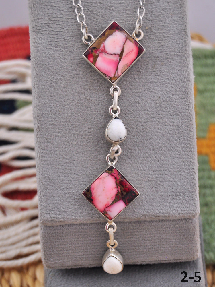 Southwest Made Rose Dahlia & Sterling Silver Necklace
