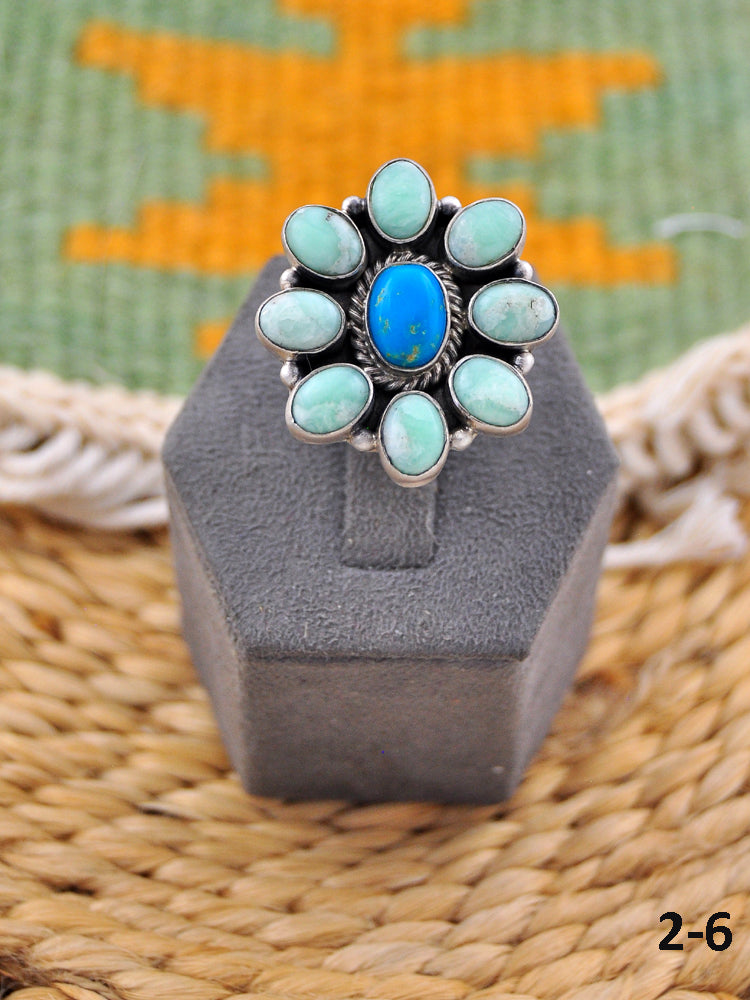 Southwest Made Multi Stone & Sterling Silver Adjustable Ring