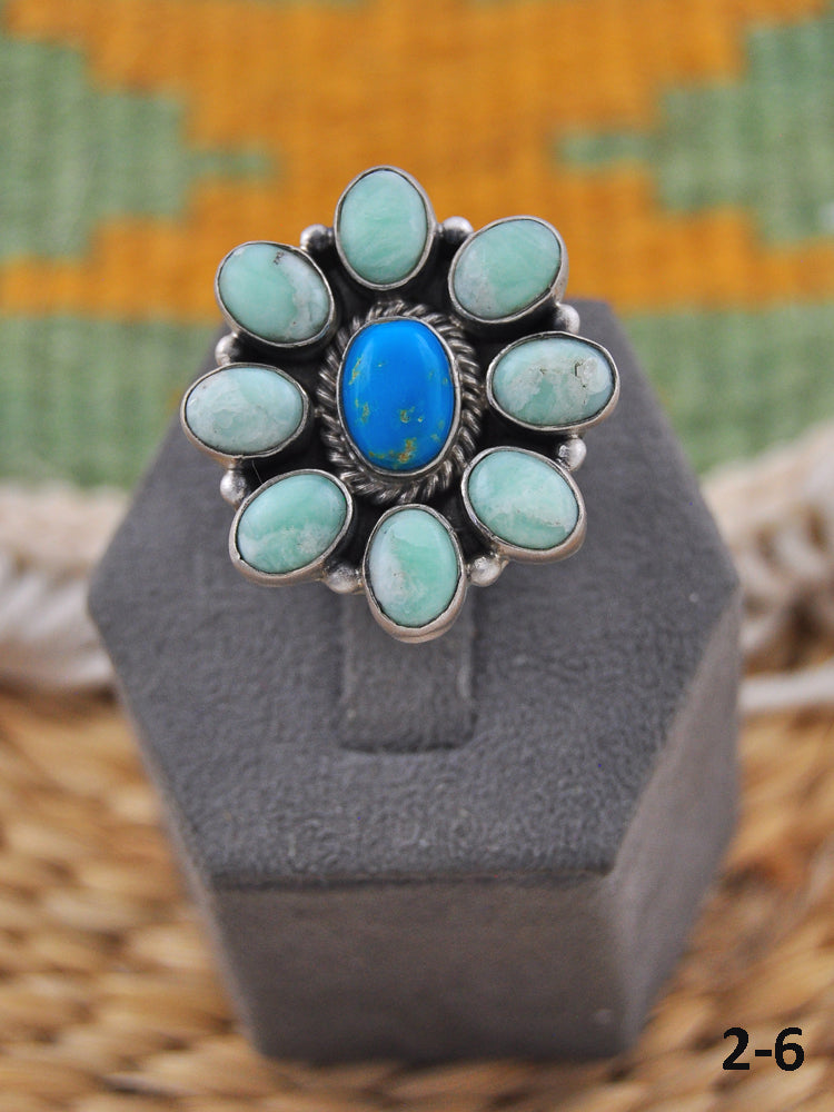 Southwest Made Multi Stone & Sterling Silver Adjustable Ring