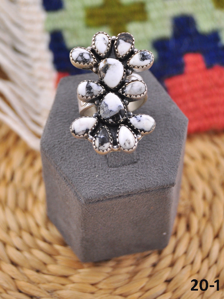 Southwest Handmade White Buffalo & Sterling Silver Adjustable Ring