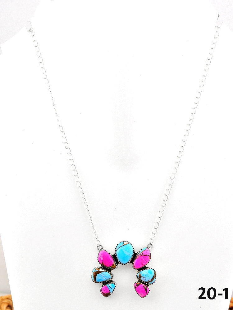 Southwest Made Cotton Candy Mohave & Sterling Silver Naja Necklace