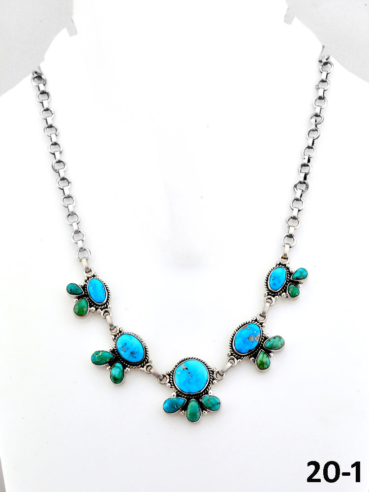 Southwest Handmade Emerald Valley with White Water Turquoise & Sterling Silver Necklace