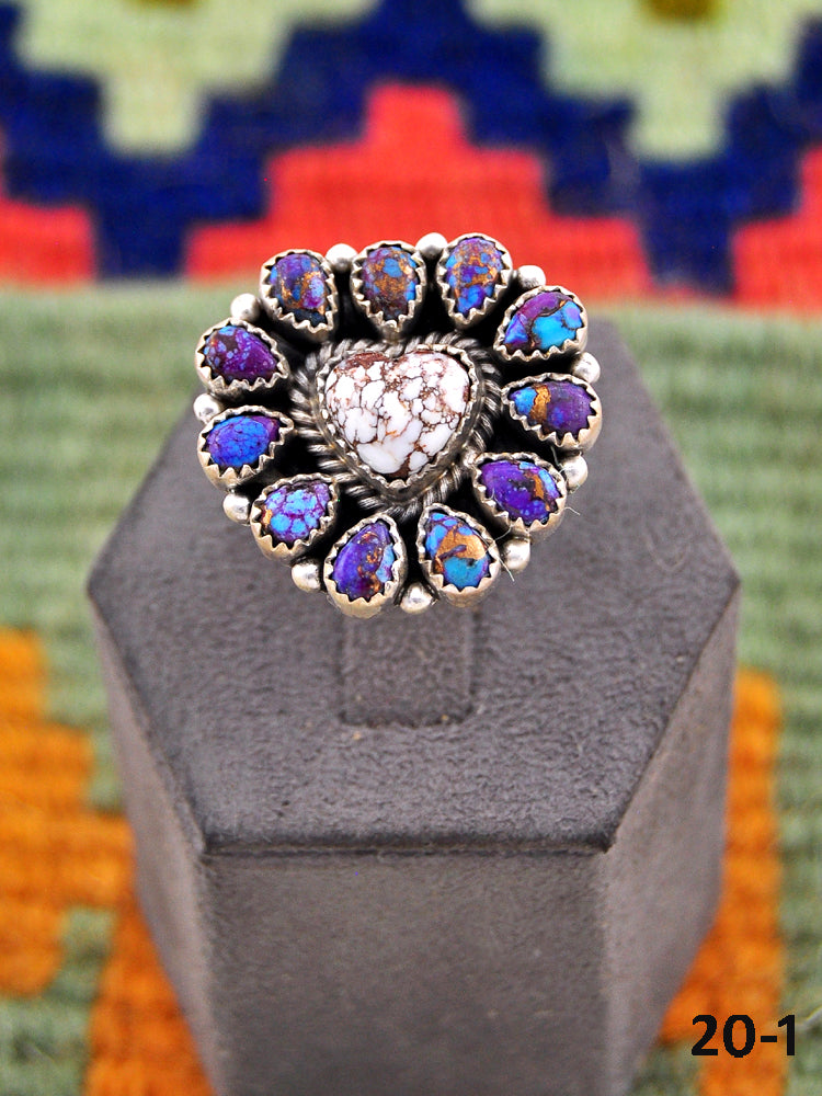 Southwest Handmade Purple Dahlia with Wild Horse Magnesite & Sterling Silver Adjustable Ring