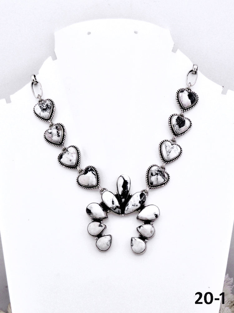 Southwest Made White Buffalo & Sterling Silver Naja Necklace