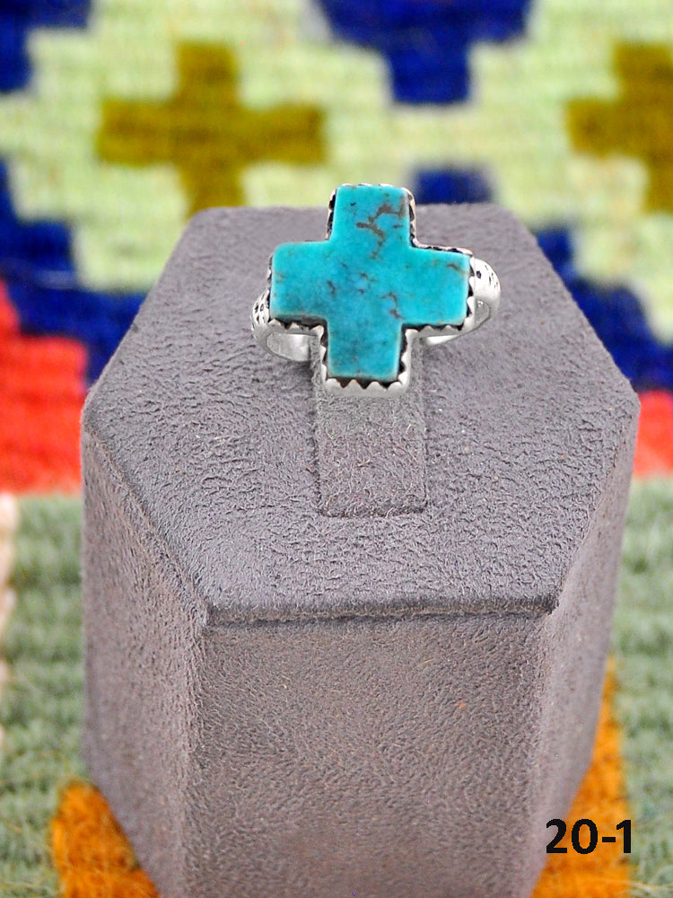 Southwest Made Multistone Cross & Sterling Silver Adjustable Ring