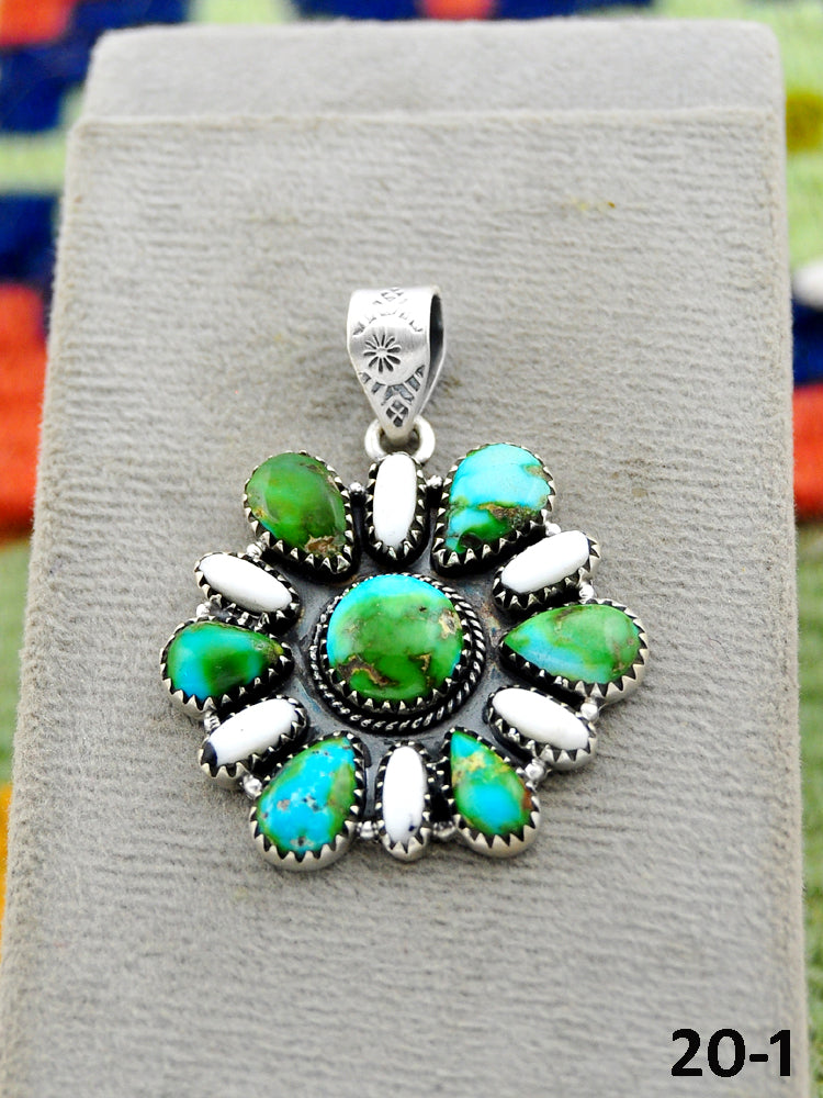 Southwest Handmade Sonoran Turquoise with White Buffalo & Sterling Silver Pendants