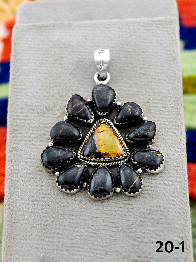 Southwest Handmade Black Jack Turquoise & Sterling Silver Pendants