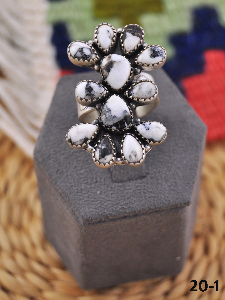 Southwest Handmade White Buffalo & Sterling Silver Adjustable Ring