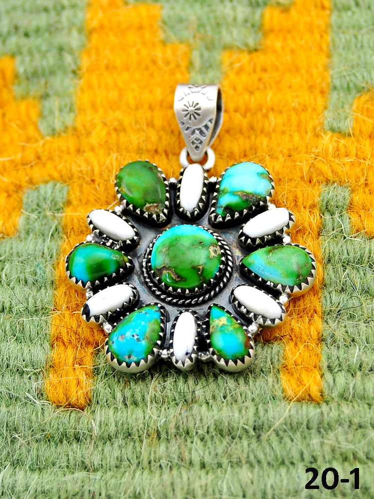 Southwest Handmade Sonoran Turquoise with White Buffalo & Sterling Silver Pendants