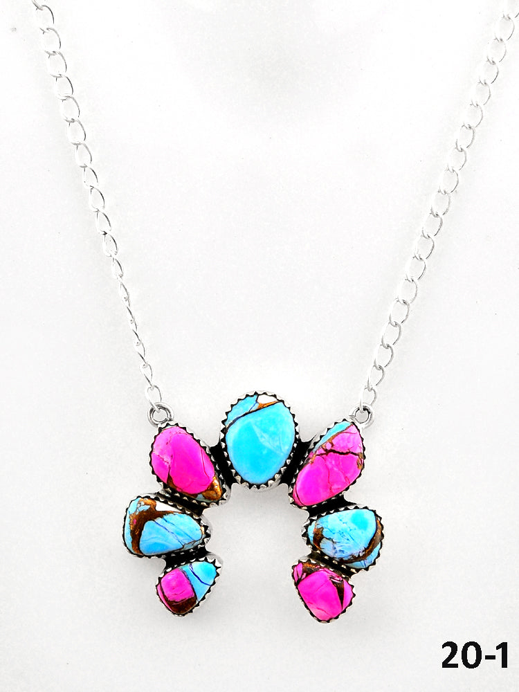 Southwest Made Cotton Candy Mohave & Sterling Silver Naja Necklace