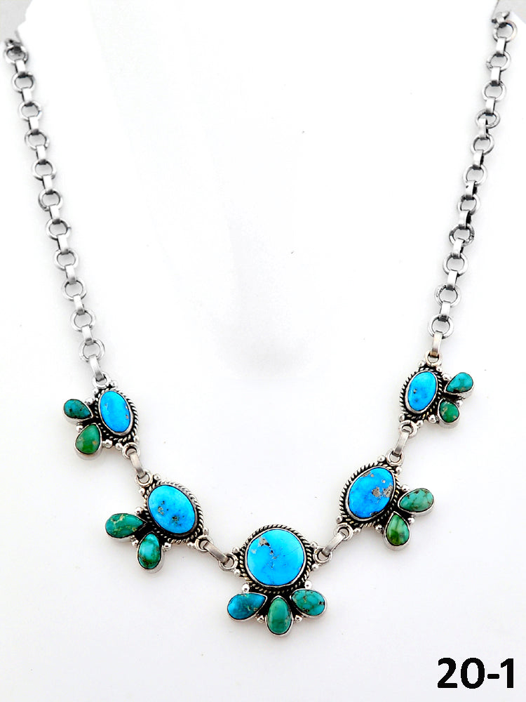 Southwest Handmade Emerald Valley with White Water Turquoise & Sterling Silver Necklace