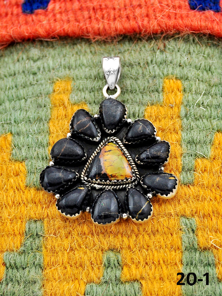 Southwest Handmade Black Jack Turquoise & Sterling Silver Pendants