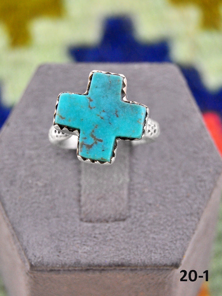 Southwest Made Multistone Cross & Sterling Silver Adjustable Ring
