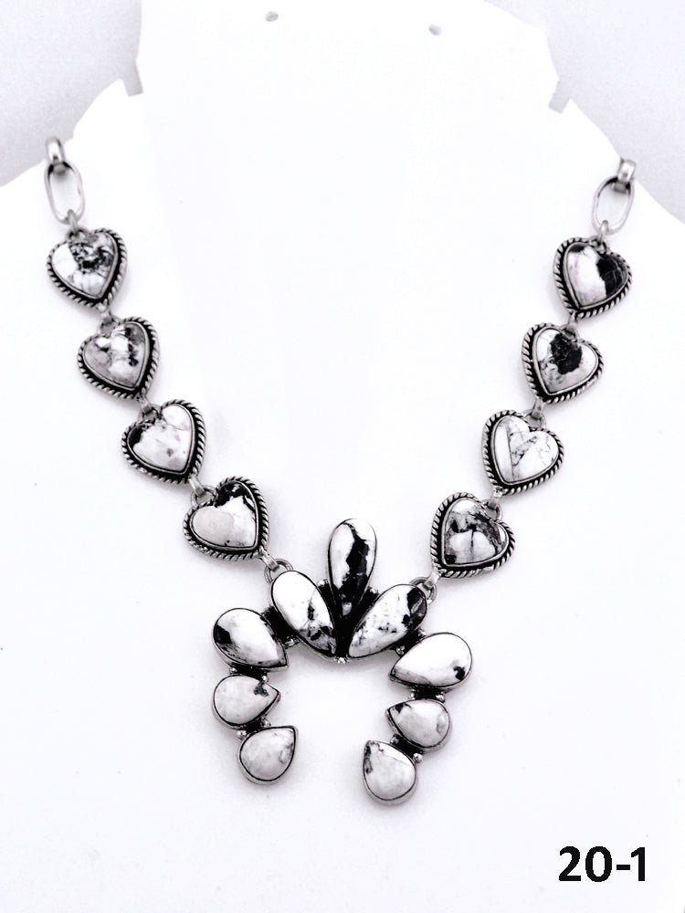 Southwest Made White Buffalo & Sterling Silver Naja Necklace