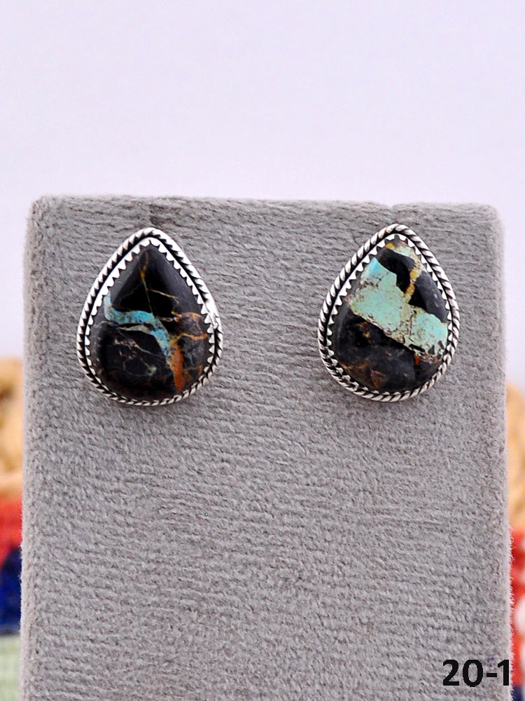 Southwest Made Black Jack Turquoise & Sterling Silver Post Earrings