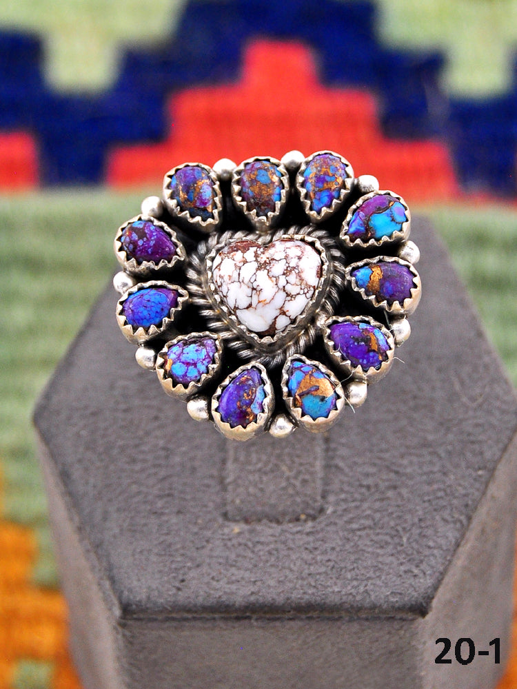 Southwest Handmade Purple Dahlia with Wild Horse Magnesite & Sterling Silver Adjustable Ring