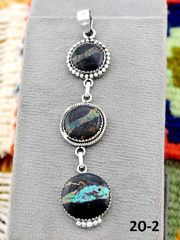 Southwest Handmade Black Jack Turquoise & Sterling Silver Pendants
